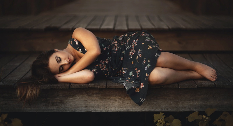 legs, dress, 1080P, model, barefoot, closed eyes, women