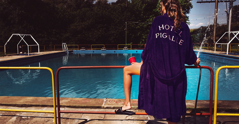 flip flops, back, legs, 1080P, model, women, swimming pool, bathrobes, brunette