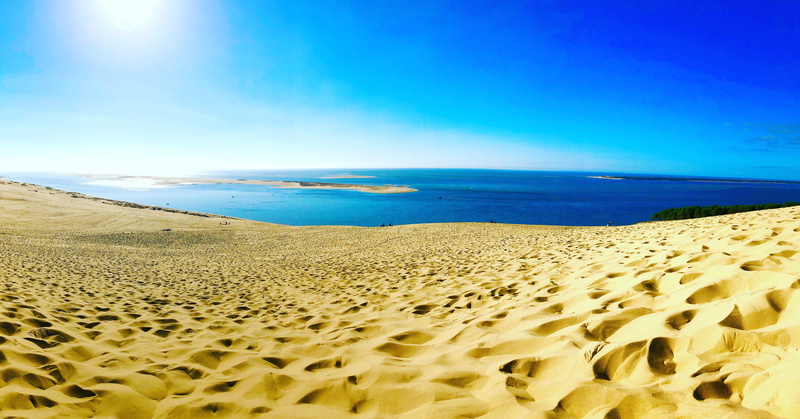 climate, environment, scenics - nature, landscape, france, beach, tranquility, clear sky, dune du pilat, arid climate, nature, blue, tranquil scene, sand dune