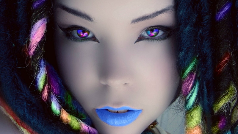 colorful, eyes, dyed hair, 1080P, dreadlocks, women, Suzy Berhow, digital art, closeup, face