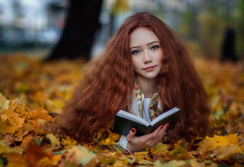 portrait, hairstyle, change, books, outdoors, teenager, hair, lying on front, autumn, beauty, Hakan Erenler, women outdoors, looking at viewer, women, fall