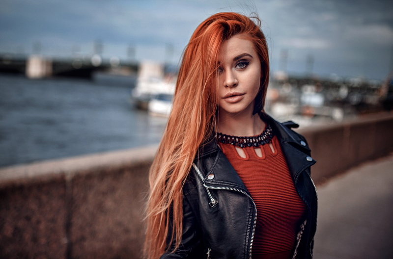 look, redhead, long hair, 2K, jacket, red, Dana Bounty, Hakan Erenler
