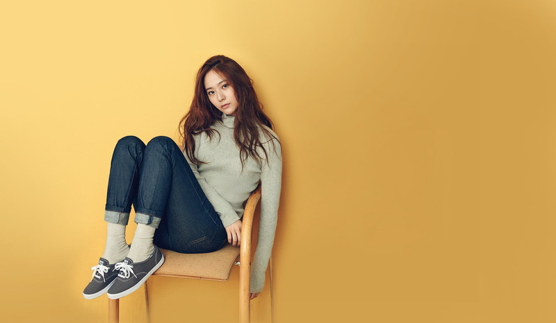 Krystal, casual clothing, contemplation, adult, studio shot, colored background, looking at camera, beautiful people, one person, 720P, beauty, yellow background