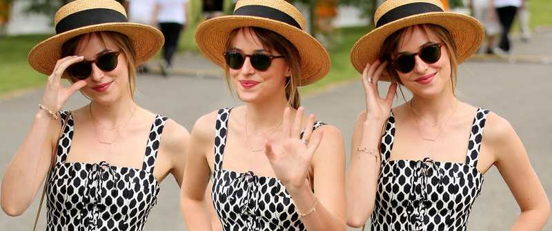 celebrity, 2K, Dakota Johnson, straw hat, women with glasses, collage, actress, sunglasses