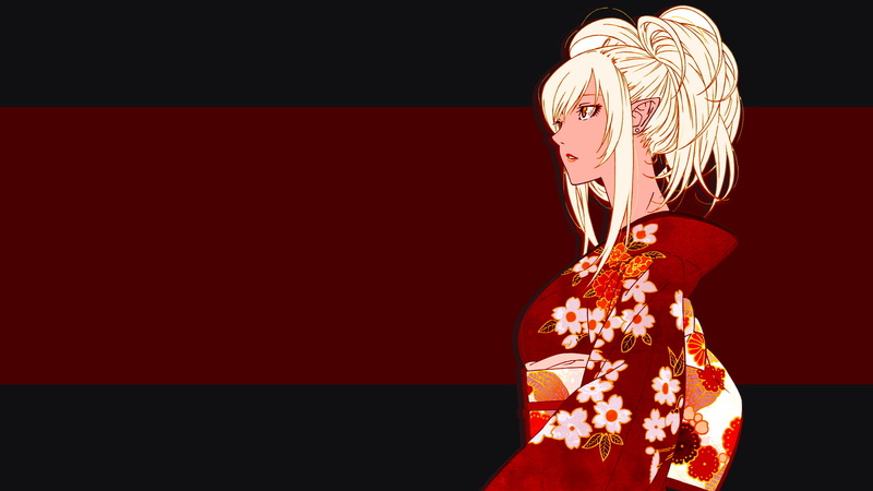 arts culture and entertainment, simple background, kimono, 1080P, one person, Monogatari Series, red background, women, Oshino Shinobu, shiny, looking at camera