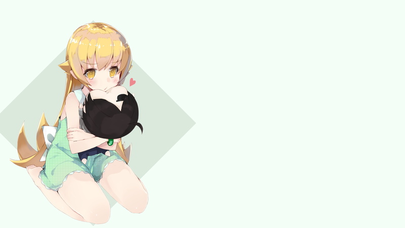 4K, representation, Monogatari Series, anime girls, art and craft, Oshino Shinobu, studio shot, people, human representation, cat, domestic animals, white background