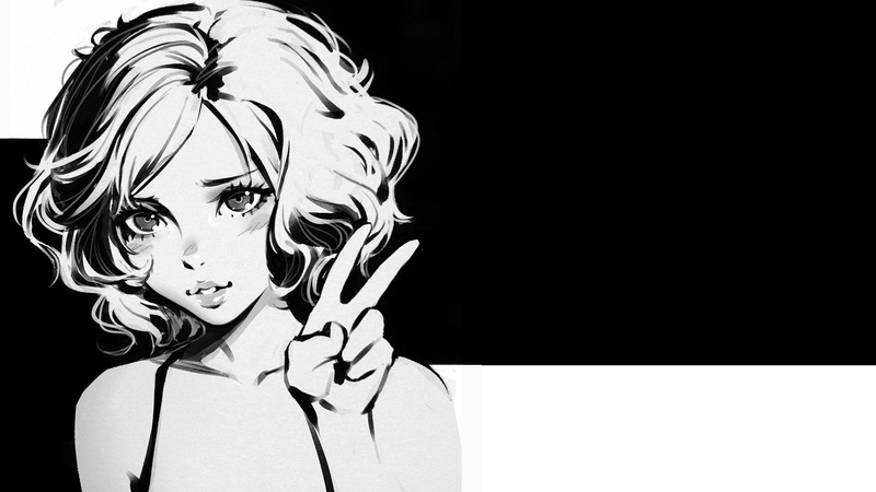monochrome, 1080P, drawing, Ilya Kuvshinov, anime, anime girls