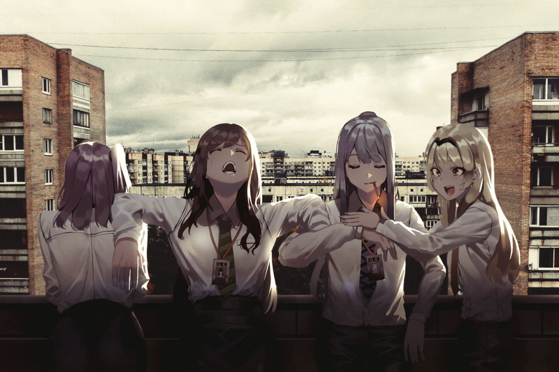 m4a1 (girls frontline), office uniform, irl, ump45 (Girls Frontline), 1080P, anime, 2D, city, Girls Frontline