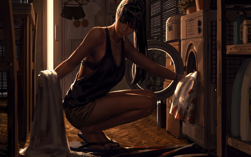 artwork, 4K, GUWEIZ, drawing, cigarettes, Bad guys, digital art, laundry, original characters