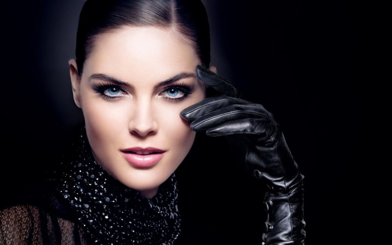 portrait, face, brunette, 720P, blue eyes, makeup, gloves, black gloves, necklace, women