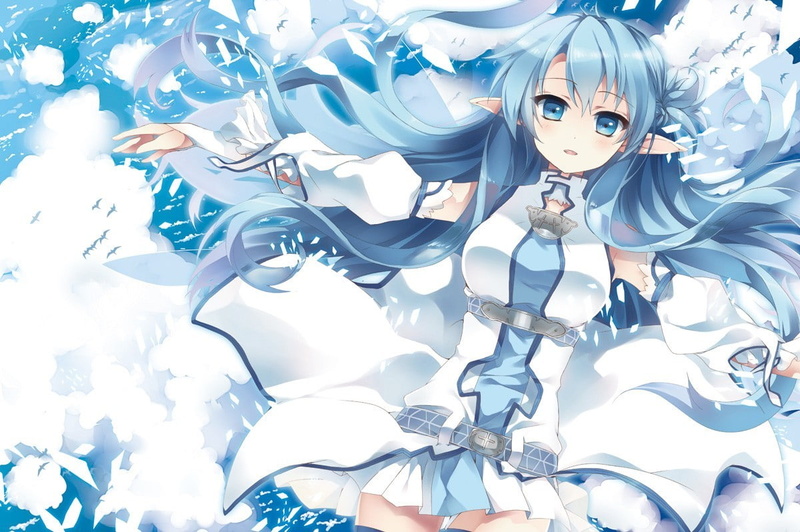 blue hair, long hair, fantasy art, Sword Art Online, 480P, detached sleeves, anime, Yuuki Asuna, blue eyes, anime girls