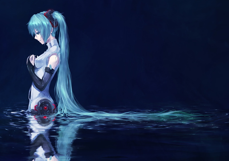 young adult, reflection, women, sea, mystery, studio shot, 1080P, one person, black background, copy space, human body part, anime girls, adult, Vocaloid