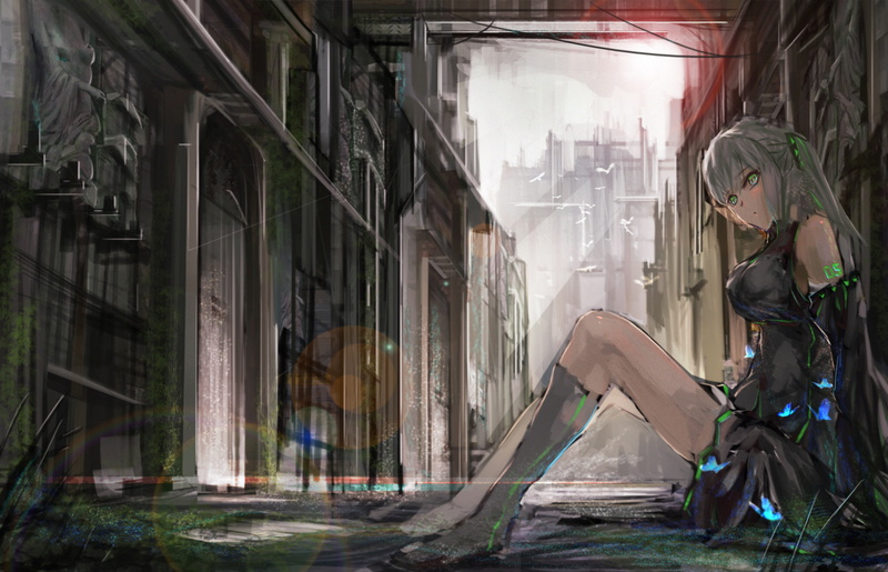 sunlight, human representation, architecture, one person, day, knee-highs, women, building exterior, creativity, detached sleeves, building, young adult