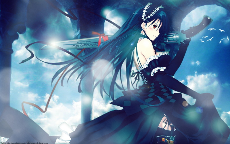 weapon, 1080P, gunblade, anime, detached sleeves, anime girls, Ar Wasurerareta Natsu, visual novel, Medes