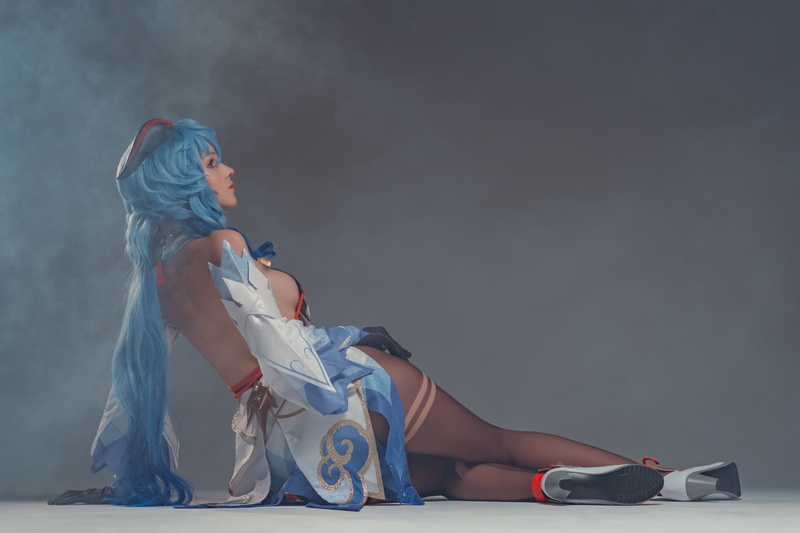 1080P, women, back, dress, Shirogane Sama, video games, stockings, gloves, indoors, long hair, Ganyu (Genshin Impact), simple background, women indoors