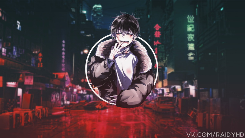 front view, standing, costume, anime boys, looking at camera, leisure activity, anime, jacket, picture-in-picture, city, bandage, indoors, real people