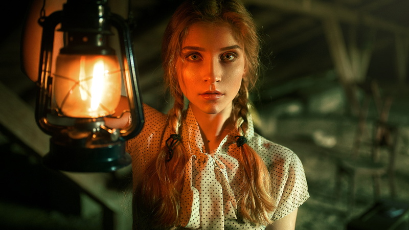 gas lamps, portrait, 1080P, women, blonde, pigtails