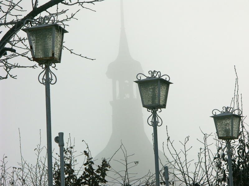 architecture, swiss, lighting equipment, outdoors, three, religious, tree, travel, nature, europe, lamp, fog, selective, town, historical, sky, plant, day
