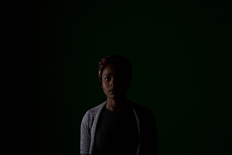 copy space, people, woman, hair, hairstyle, wearing, tied, 5K, spotlight, contemplation, studio shot, adult, uncertainty, one person, looking at camera