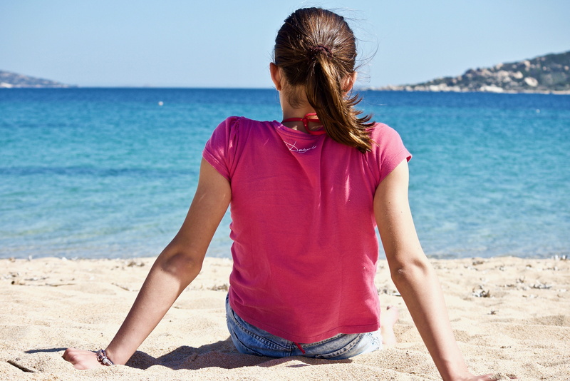 adolescence, sky, summer, land, holiday, vacations, sea, hair tied, tranquility, relaxation, women, adult, girl, panoramic, water, horizon over water, hair