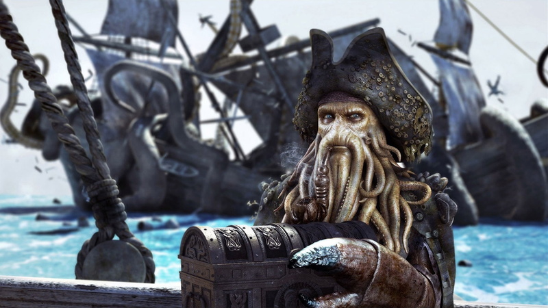davy, caribbean, pipe, jones, pirates, chest, 1080P, smoking