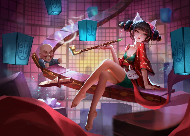 Figure, Fantasy, 1080P, Girl, Art, The fox spirit of white snake, Smoking Pipe, Nadine Ning, Illustration, Asian