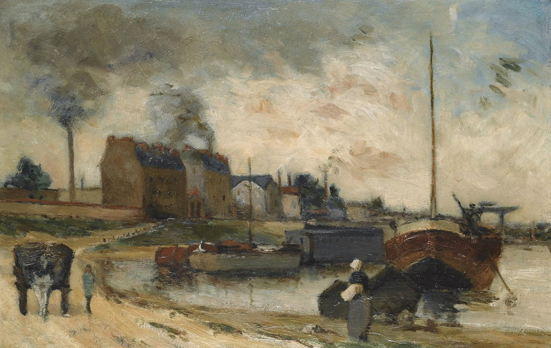 pipe, The Factory on the Quay of Grenelle, Paul Gauguin, factory, landscape, 1080P, smoke, picture, boat