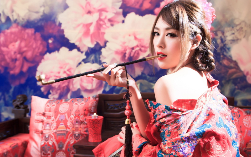smoking, 2K, Asian, opium pipe, women