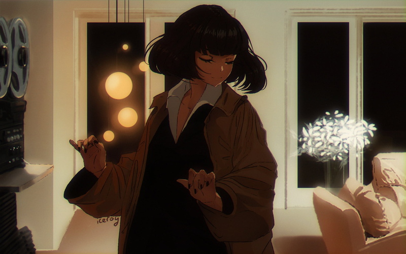 cloak, character, Pulp Fiction, black hair, by Iceroy, closed eyes, room, tape, 1080P