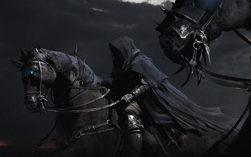 horses, cloak, horsemen black backgrounds, Download 3840x2400 Horses, 4K, night