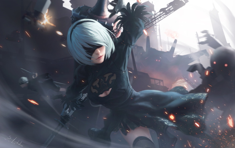4K, men, incidental people, lifestyles, event, Games, nier automata, transportation, real people, adult, celebration, eyepatch, yorha no.2 type b, illuminated
