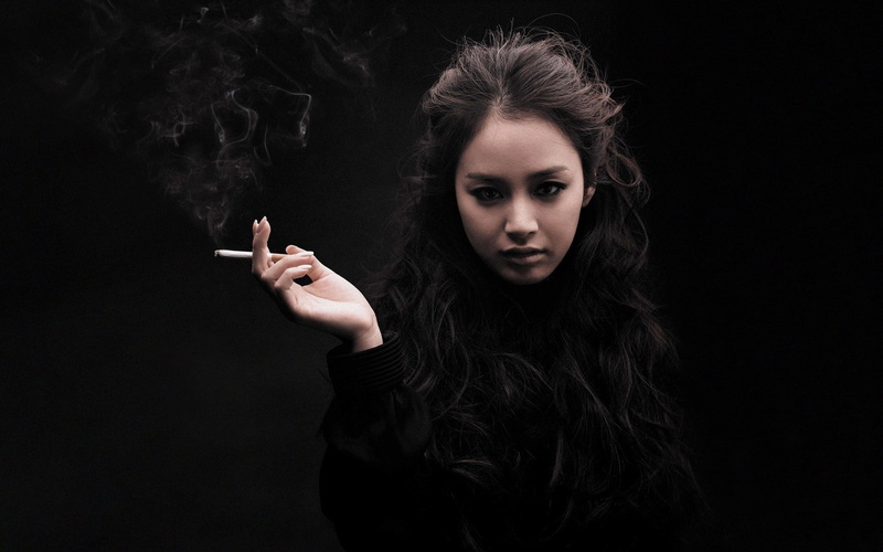 cigarettes, smoke - physical structure, Kim Tae-Hee, young adult, activity, Asian, cigarette, face, indoors, dark, smoking, black background, studio shot