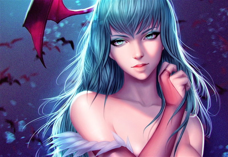 Fantasy, Girl, Darkstalkers, 1080P, Aqua Eyes, Morrigan Aensland, Blue Hair