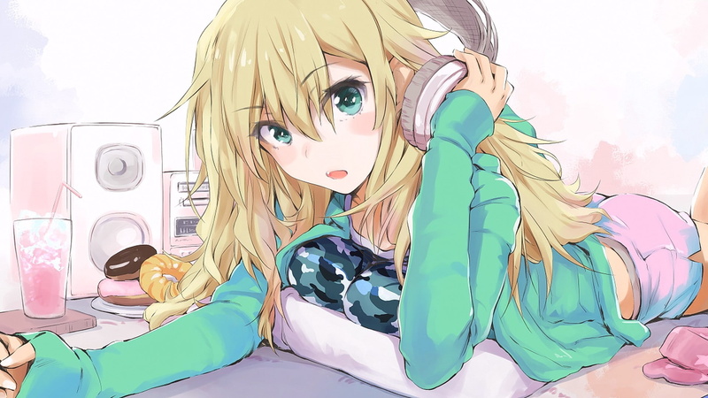 females, one person, headphones, hair, young adult, front view, lifestyles, hairstyle, women, blonde, real people, casual clothing, girls, anime girls
