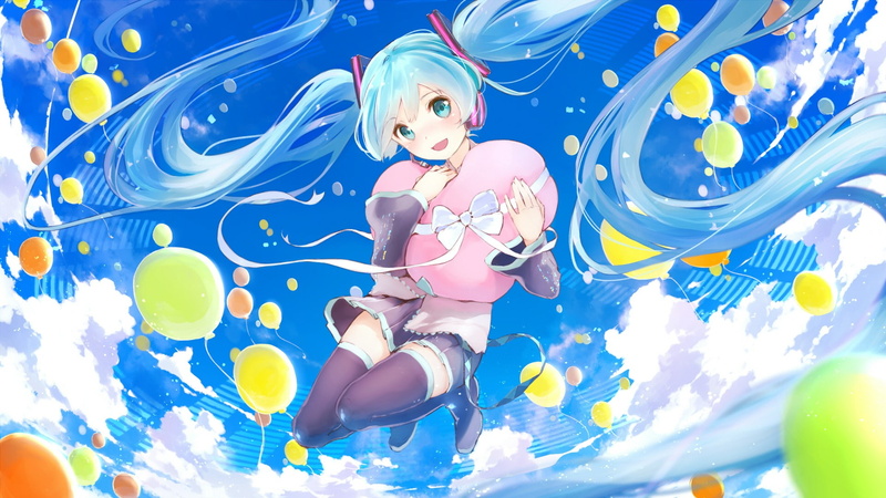 lifestyles, Vocaloid, clothing, aqua hair, sky, digital composite, anime girls, young women, one person, blue, nature, three quarter length, aqua eyes