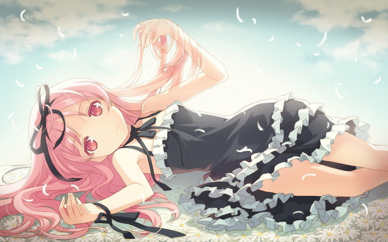 manga, Garden (visual novel), anime girls, black ribbons, nature, ribbon, hair, creativity, representation, women, young adult, outdoors, anime, one person