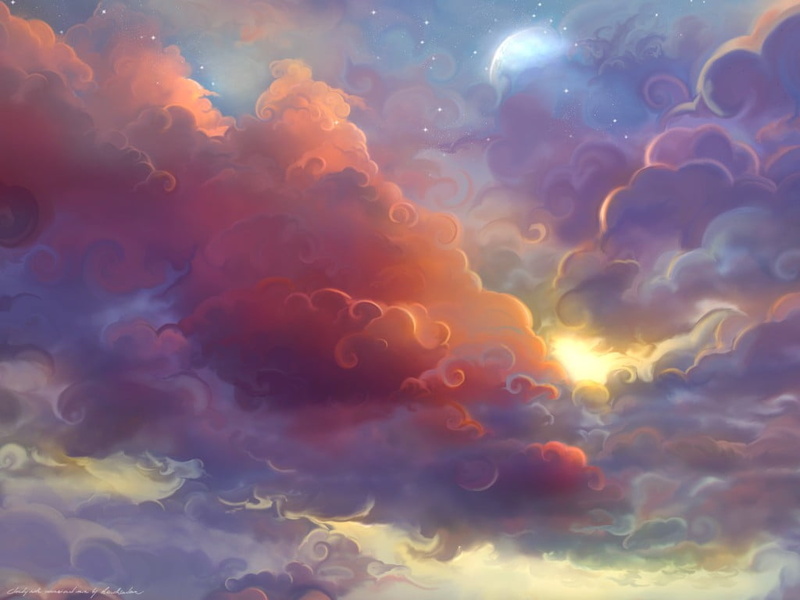 colorful, anime, soft shading, stars, sea, multi colored, outdoors, water, abstract, orange color, full frame, Moon, close-up, abstract backgrounds