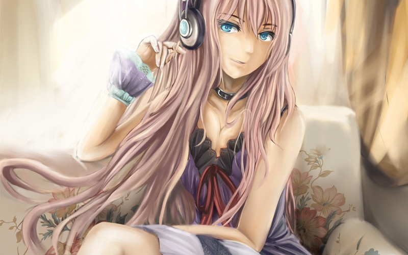 1080P, furniture, representation, sitting, real people, blond hair, young women, young adult, music, hair, vocaloid, people, Megurine Luka, hairstyle