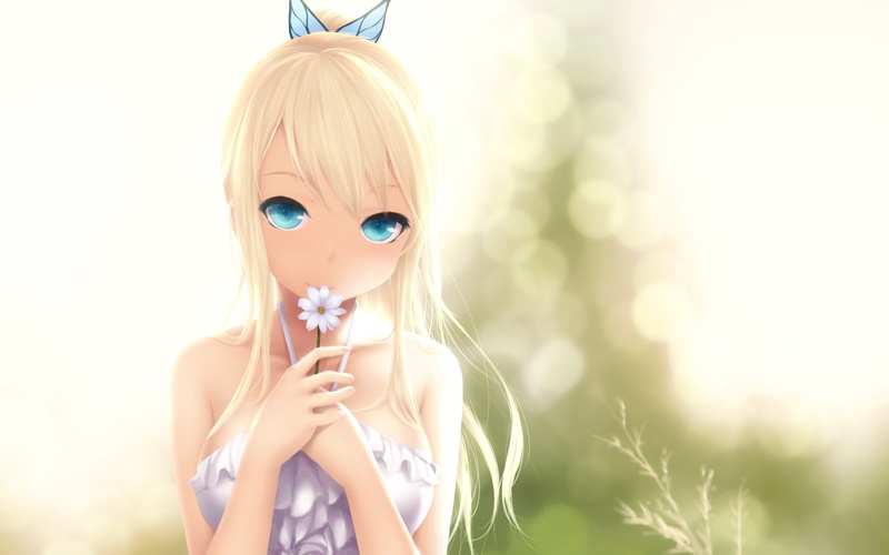 portrait, beauty, flowers, 1080P, Hair Ornament, young adult, artwork, beautiful woman, Ponytail, outdoors, hair, Manga, looking at camera, sexy anime