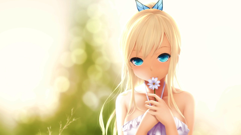 flowers, hair, soft shading, positive emotion, Kashiwazaki Sena, young adult, blonde, lifestyles, summer, happiness, anime girls, blond hair, ponytail