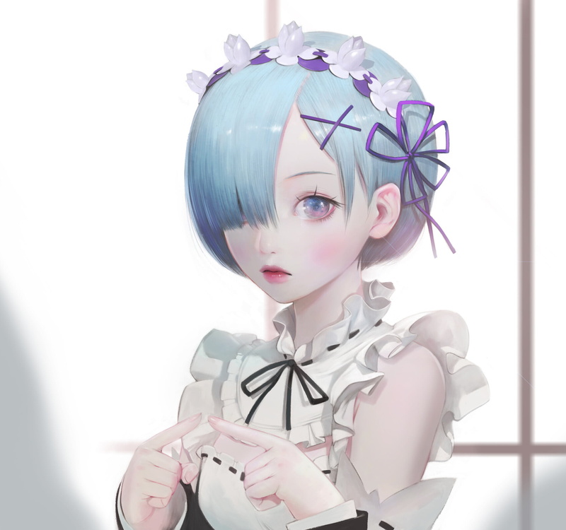 maid outfit, Re:Zero Kara Hajimeru Isekai Seikatsu, anime girls, blue hair, blue eyes, 1080P, Rem (Re: Zero), short hair, hair pins
