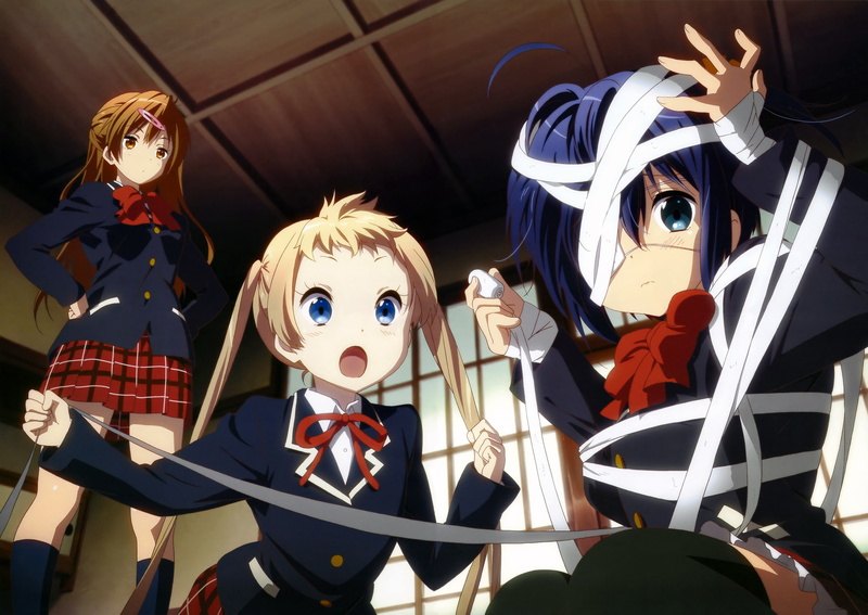 anime girls, 2K, Chuunibyou demo Koi ga Shitai!, Takanashi Rikka, Dekomori Sanae, Nibutani Shinka, anime