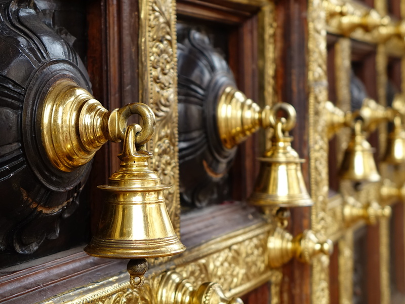 bells, musical instrument, no people, the past, belief, architecture, place of worship, ritual, silver colored, 4K, antique, wooden, indoors, religion