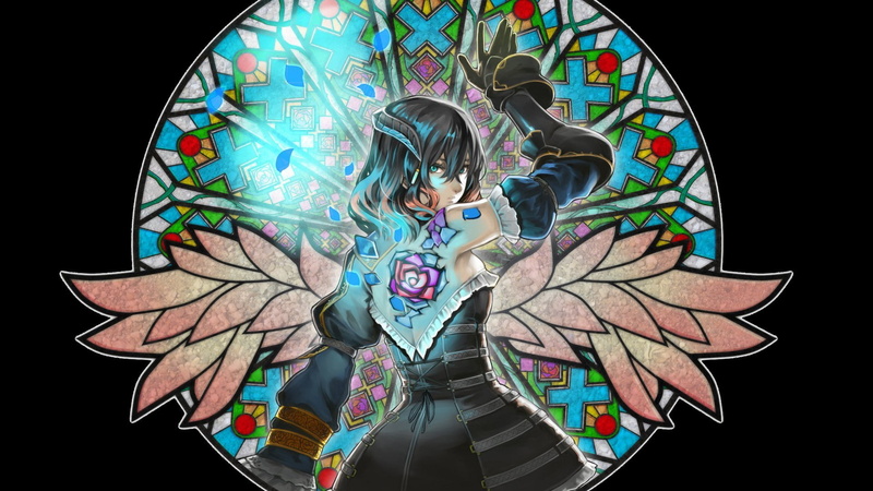 video games, mural, female likeness, multi colored, 1080P, art and craft, indoors, human representation, black background, paint, Miriam (Bloodstained)