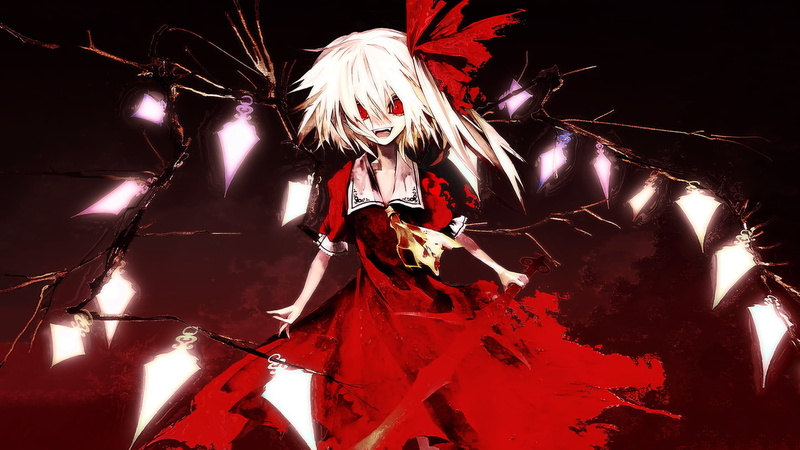 Akira Banpai, 1080P, baby, hell of a grin, black magic, darkness, Flandre Scarlet, red eyes, vampire, Touhou Project, art