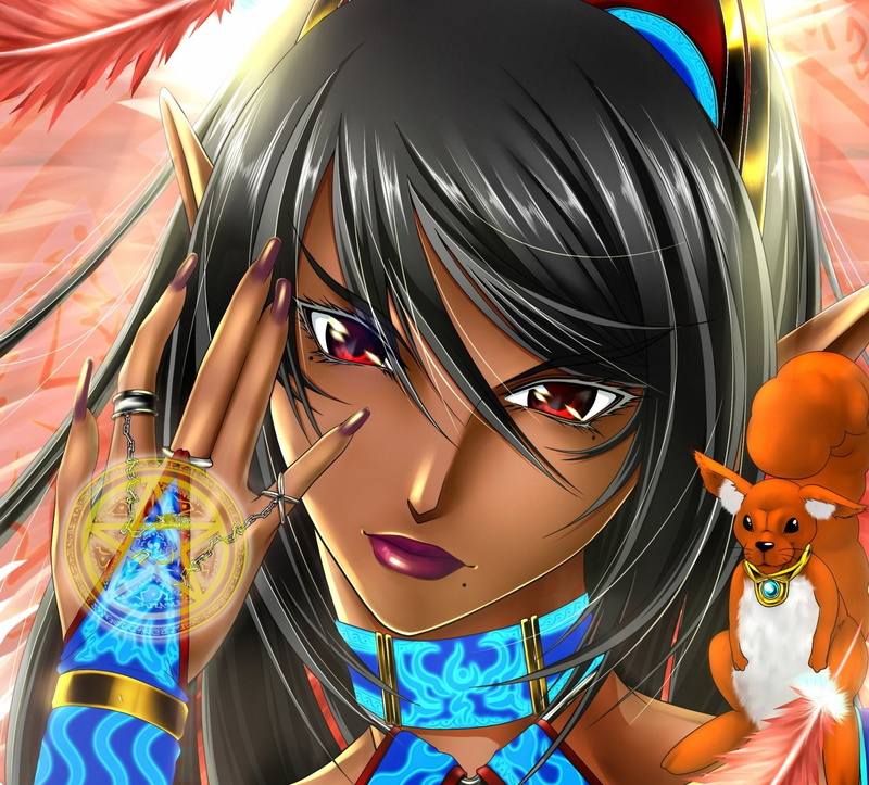 Original, Black Hair, Long Hair, Magic, Anime, 1080P, Red Eyes, Pointed Ears, Elf