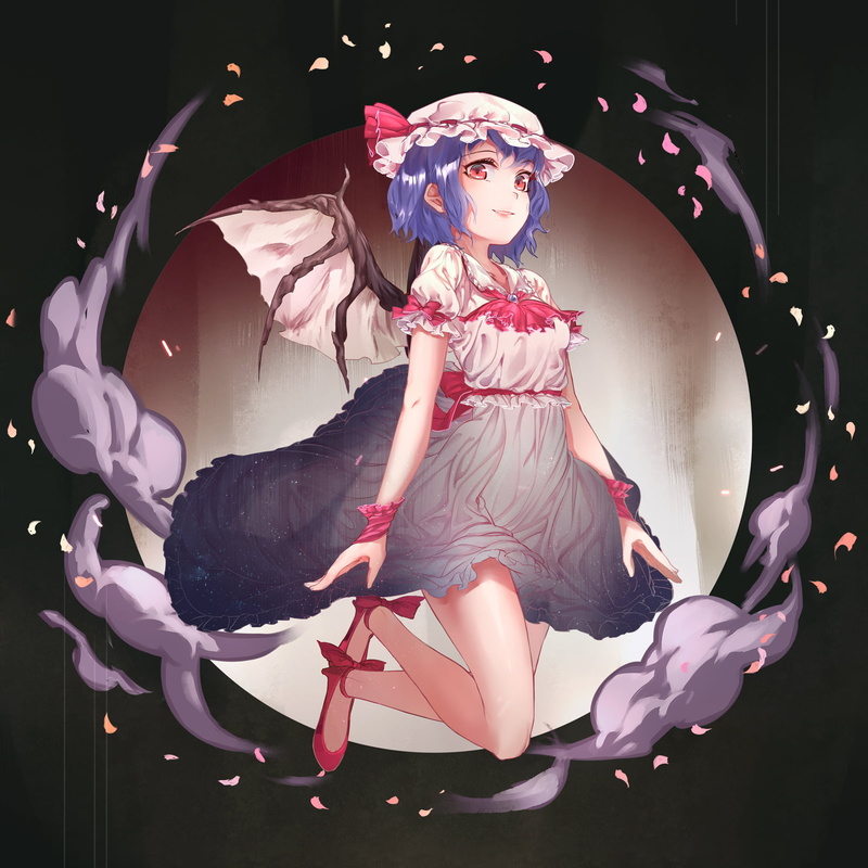 adult, portrait, wings, clothing, anime girls, one person, Remilia Scarlet, looking at camera, females, full length, beauty, costume, shoes, dress, red eyes