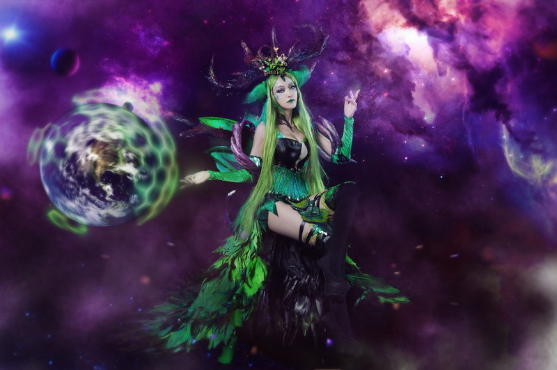 fiction, feet, cell, green, night, girl, sexy, costume, elf, leaves, hands, fingers, image, Earth, greens, the universe, style, background, hem, 1080P