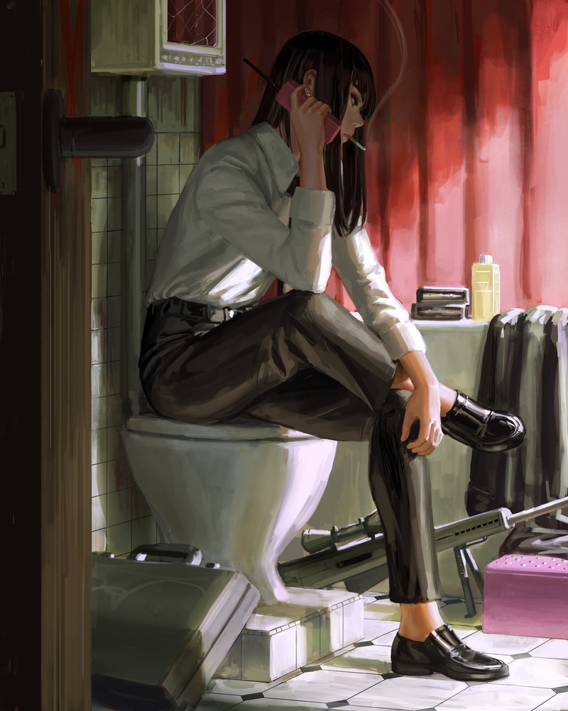 Bad guys, GUWEIZ, original characters, anime girls, 4K