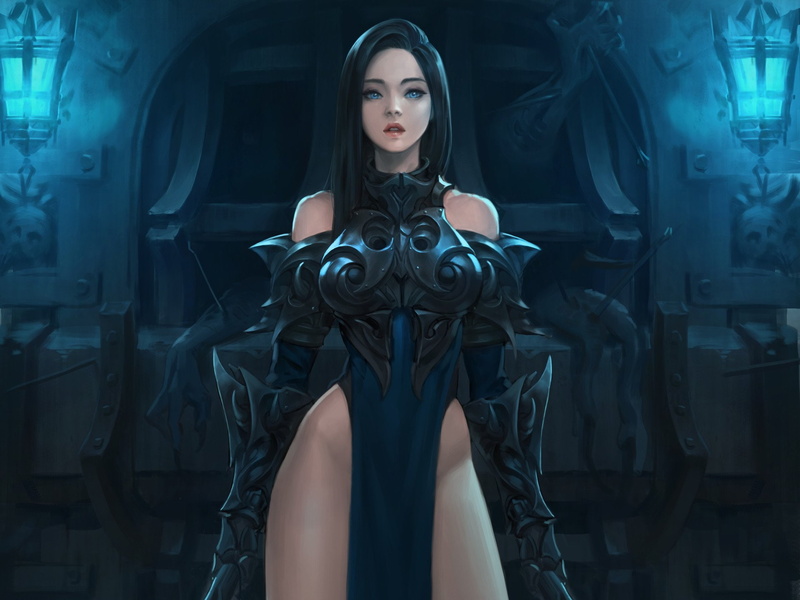 Blue Eyes, Girl, Black Hair, 1080P, Woman, Armor, Fantasy, Women Warrior